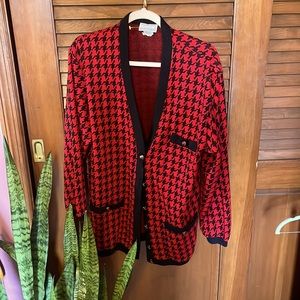 Red and black houndstooth cardigan medium